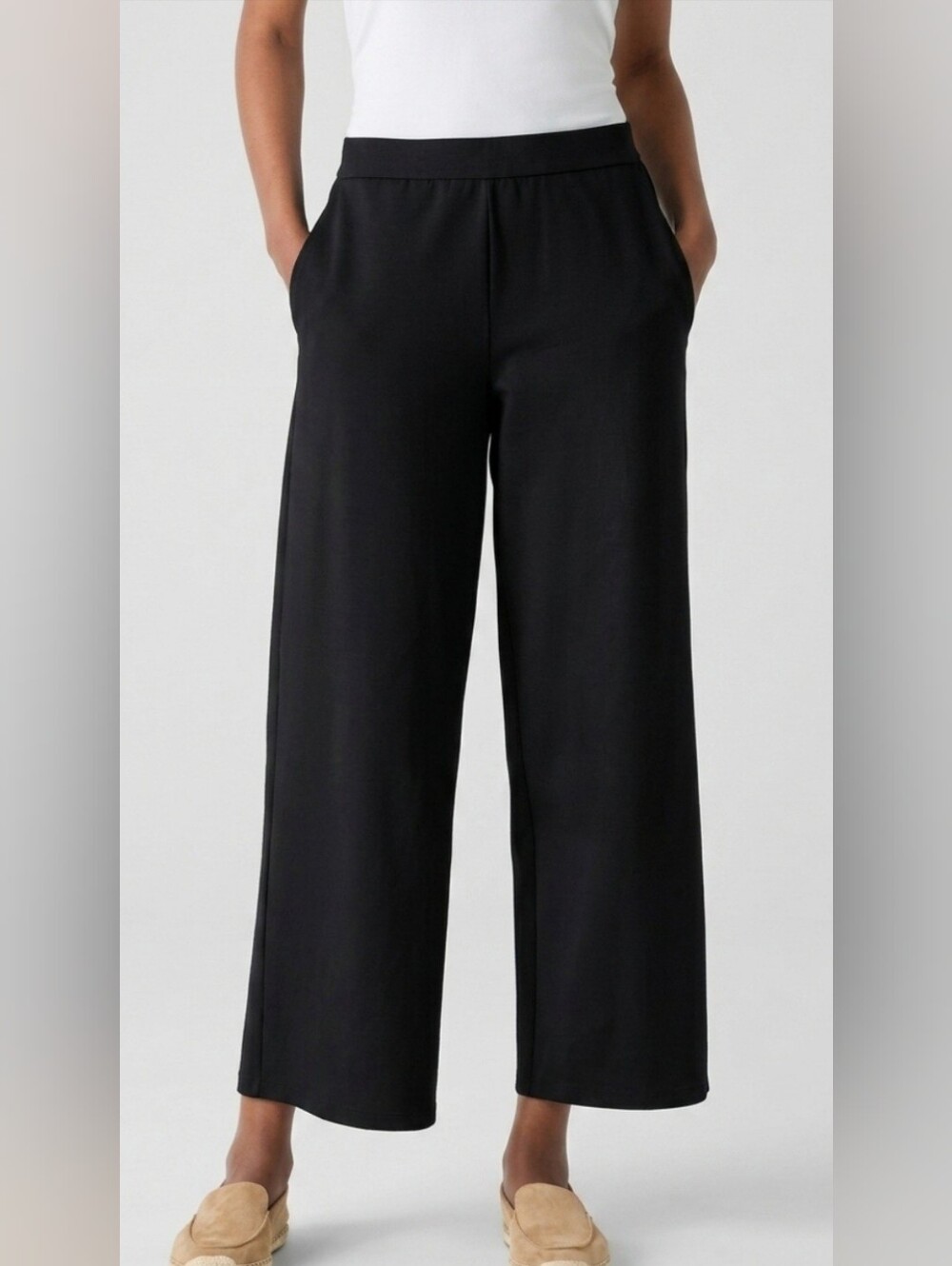 Eileen Fisher Black Washable Flex Ponte Wide-Leg Pant Sz: PS